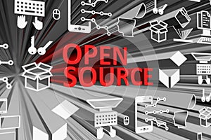 OPEN SOURCE concept blurred background 3d