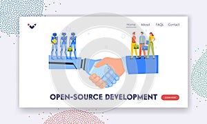 Open Source Development Landing Page Template. Business Interaction with Artificial Intelligence Human Robot Partnership