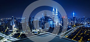 Open space balcony with Kuala Lumpur cityscape skyline view