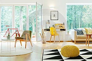 Open space interior with pouf