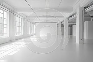 Open space office interior with blank wall