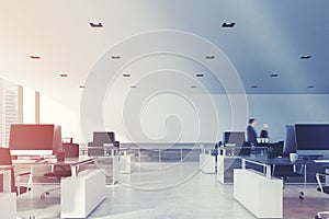 White ceiling open space office toned