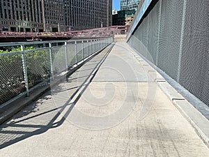 Open space on a ramp leading to Wacker Drive from the riverwalk in Chicago