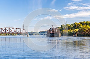 Open span on historic Dubuque Railroad bridge across Upper Mississippi