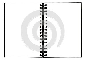 Open spiral binder book isolated white background