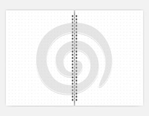 Open spiral bound dot grid A6 size notebook vector mockup