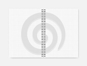 Open spiral bound white A4 notepad with squared sheets, mockup