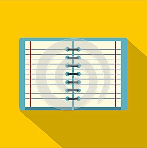 Open spiral lined notebook icon, flat style