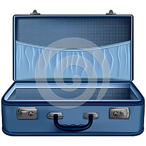 Open suitcase blue isolated on white background
