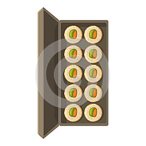 Open sushi box icon cartoon vector. Meal takeout deliver