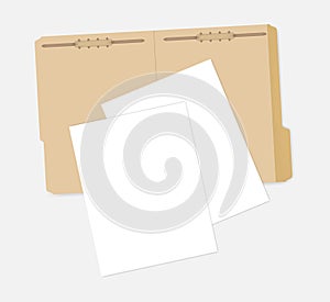 Open tabbed kraft file folder with interior document holder  mock-up
