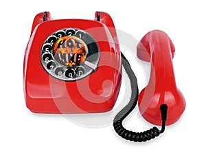 Open telephone vintage red phone