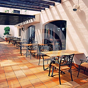 Open terrace cafe in mediterranean town