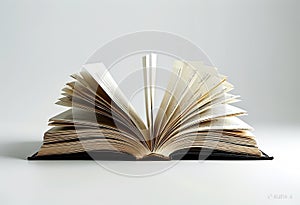 Open textbook with blank pages. white background. AI generated photo