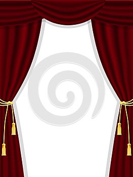 Open theatre curtains on white