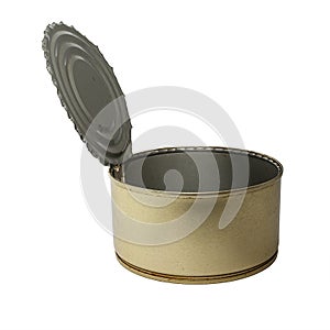 Open tin can isolated on white background. Object for project and design