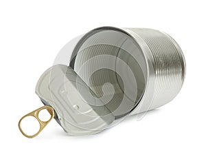 Open tin can isolated on white,  for design