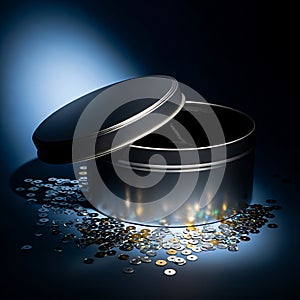 Open Tin Can with Sequins Spilling Out