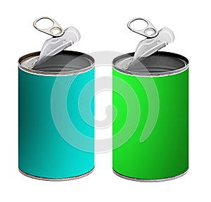 Open tin cans,green and turquoise - isolated