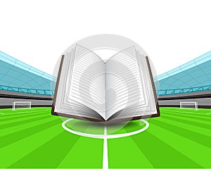 Open train book in the midfield of football stadium vector