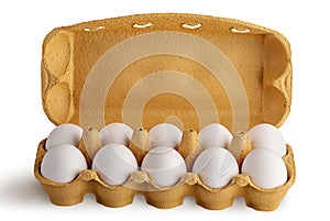 Open tray with eggs front view