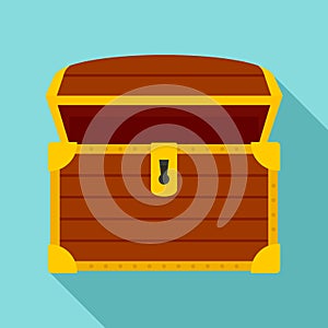 Open treasure chest icon, flat style