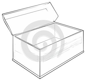Open Treasure Chest Illustration, Box Outline Drawing, Empty Container Sketch