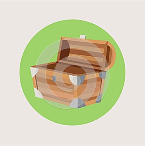 Open treasure chest isolated flat design