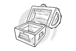 Open treasure chest sketch. Empty wooden chest for games. Vector illustration