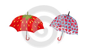 Open Umbrella as Waterproof Protective Accessory for Rainy Weather Vector Set