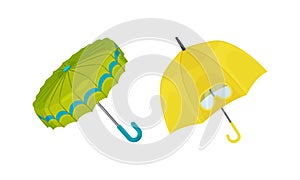 Open Umbrella as Waterproof Protective Accessory for Rainy Weather Vector Set