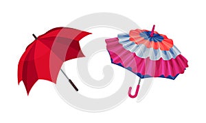 Open Umbrella as Waterproof Protective Accessory for Rainy Weather Vector Set