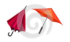 Open Umbrella as Waterproof Protective Accessory for Rainy Weather Vector Set