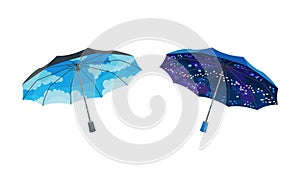 Open Umbrella as Waterproof Protective Accessory for Rainy Weather Vector Set