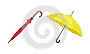 Open Umbrella as Waterproof Protective Accessory for Rainy Weather Vector Set