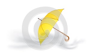 Open umbrella blown by wind gust on white background