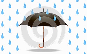 Open umbrella with raindrops on a white background. Vector illustration