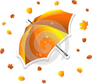 Open umbrella and swirling leaves