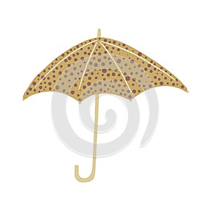 Open umbrellas with polka dots isolated on white background. Abstract umbrellas brown color in style doodle