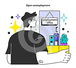 Open unemployment. Social problem of occupancy, job offer and workplace photo