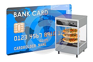 Open View Pizza Merchandiser with credit card, 3D rendering