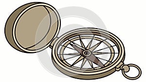 Open Vintage Brass Compass for Navigation, vector design Generative AI