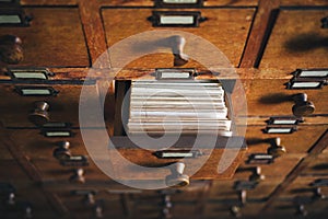 Open vintage file catalog box