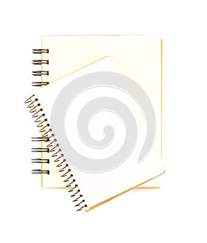 An open vintage sketchbook or notebook isolated on white background