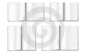 Open white blank note book vector mock-up set. Journal or magazine, realistic mockup. Brochure, booklet or catalog empty pages