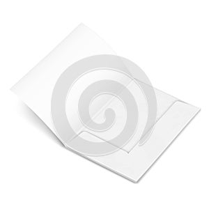 Open white blank paper file folder. Realistic vector mockup. Document holder for report, project, presentation. Mock-up