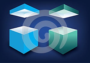 Open white blue gift box  on blue background ,package in vector illustration