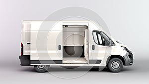 Open White Delivery Van 3d render on grey background