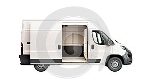 Open White Delivery Van 3d render isolate on white