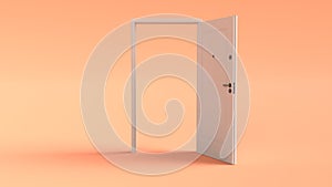 Open white door. Peach Fuzz background color.